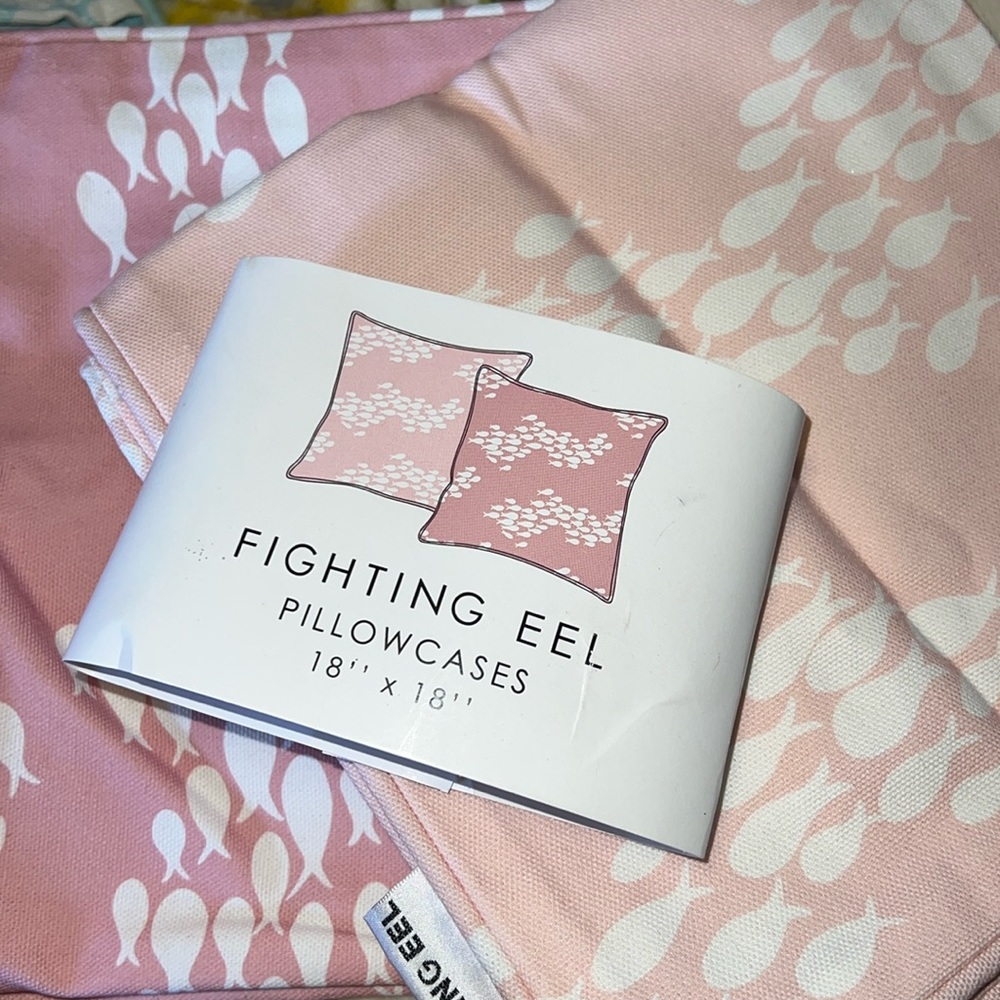Fighting Eel Ava Sky Fish Print Pink Pillow cases set of 2 NWT